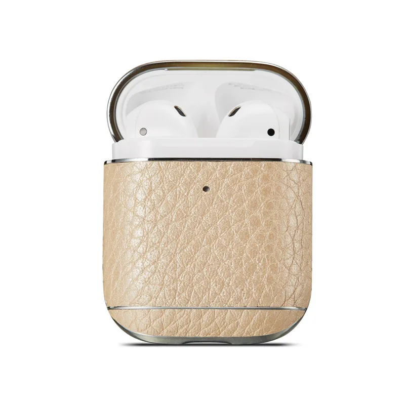 KJOEW Роскошный кожаный чехол для наушников с пряжкой личи для apple airpods 1/2, чистый цвет, бизнес кожа для bluetooth, чехол для наушников