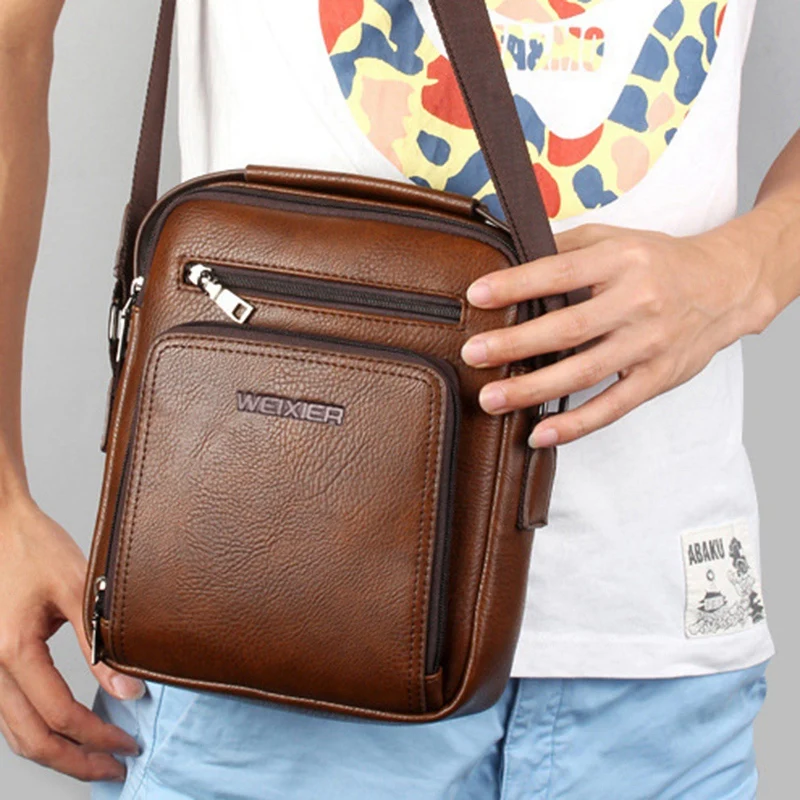 WEIXIER, повседневные мужские сумки через плечо из искусственной кожи, сумка-мессенджер, дизайнерская мужская сумка, топ, мужские сумки на плечо(коричневые