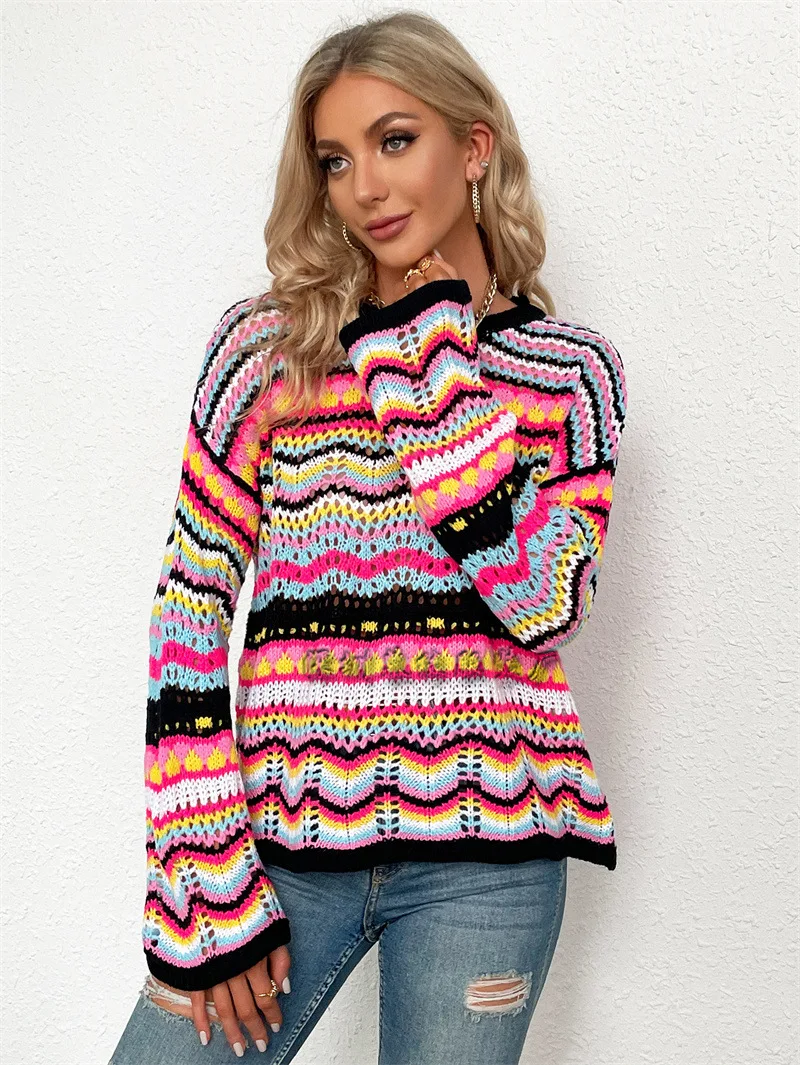 pullover sweater Spring and Autumn Women Long Sleeve O-neck Striped Casual Sweaters Women Pullovers Woman Sweaters Sweaters