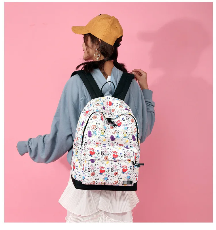 Мужской и женский рюкзак студентам kpop Повседневная Harajuku Стиль из мультфильма «Город героев»; модные Печатный чехол для ноутбука Студенческая женская сумка