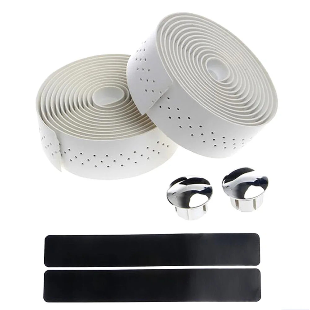 Белый 1pair Bike Handbar Belt Solid Color PU Holes Hand Bar Tape for Bicycle Mountain Bike FOU99 - Цвет: Белый