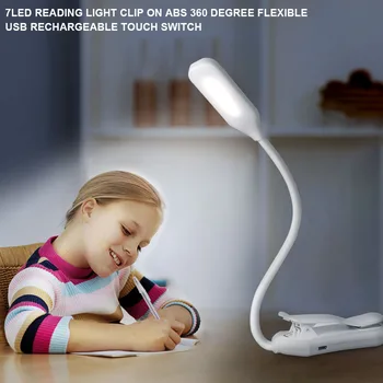 

7LED 360 Degree Flexible Touch Switch Book Lamp Desk Mini For Bed Clip On Night ABS USB Rechargeable Eye Care Reading Light