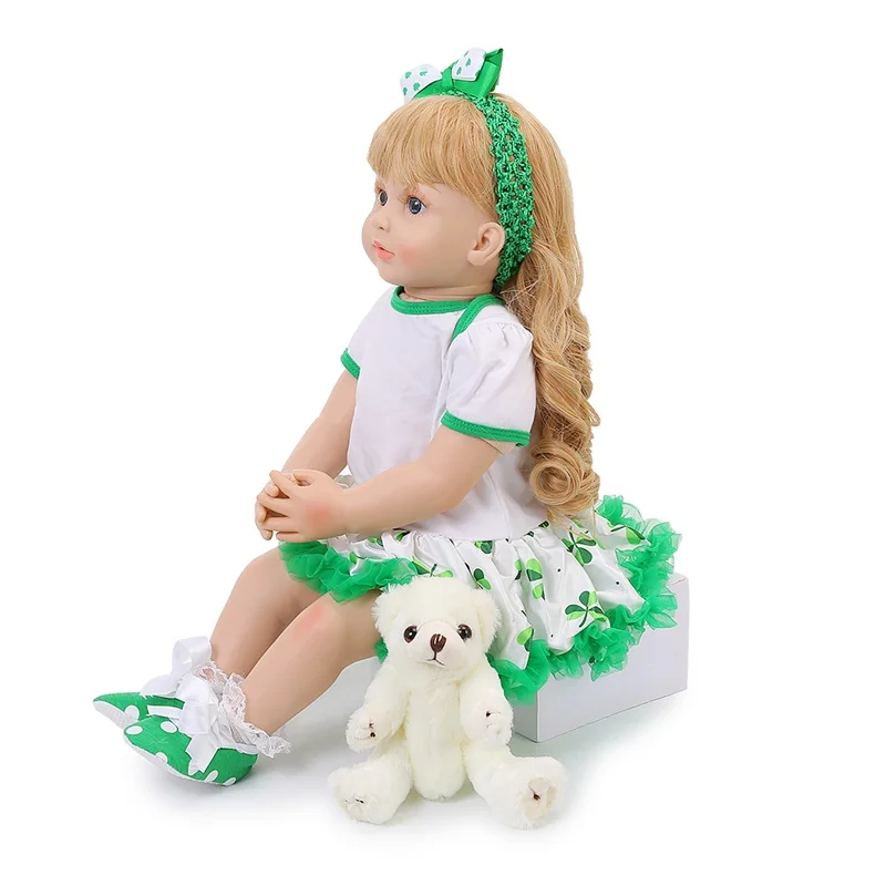 Элегантная кукла-реборн с золотыми волосами, игрушки для девочек, силиконовая новорожденная принцесса, модное зеленое платье для милых детей, подарки