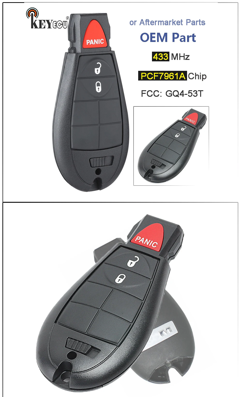 Keyforkess 433MHz PCF7961A Chip FCC: GQ4-53T OEM / Aftermarket parti 3 pulsanti portachiavi a distanza per Dodge RAM 1500 2500 3500 2013-20 - Hc0558c56e9ed4b78a5df7050a4372a6aj