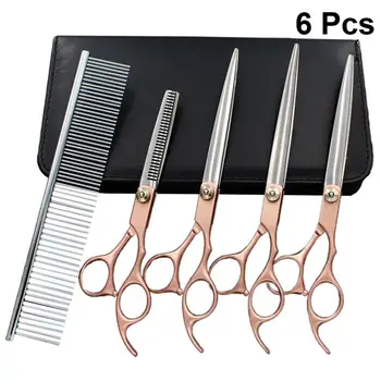 

6pcs Haircut Scissor Ergonomics Handle Straight Cut Hairdressing Scissors Kit Hair Styling Tool Hair Cut Supplies For Pet Dogs