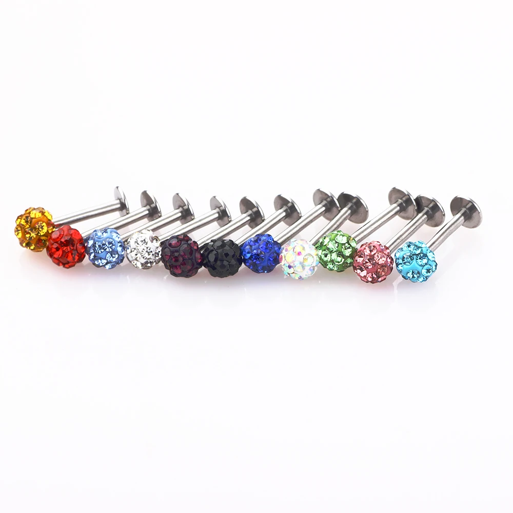 3pcs 6/8/10mm 16G Barbell Crystal Ear Cartilage Bar Tragus Helix Stud Earrings Piercing Lip Labret Nose Stud Body Jewelry Rings