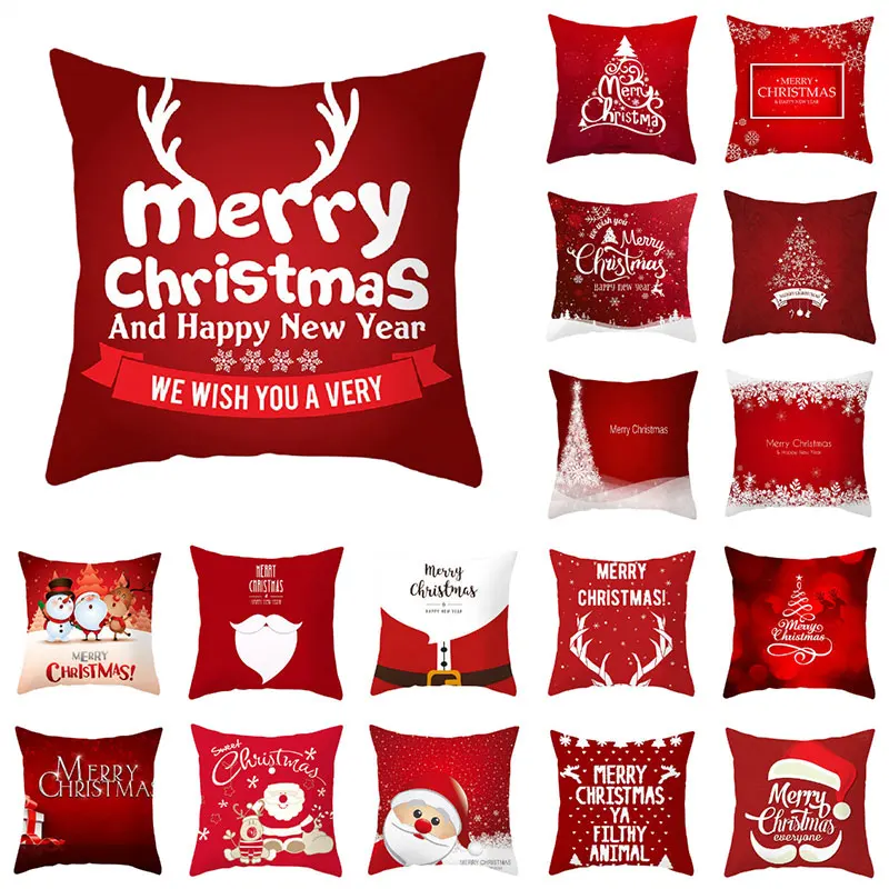 

1pcs 45*45cm Merry Christmas Pillowcase Red Santa Claus Xmas Throw Pillow Christmas Car Bed Home Pillow Cover Case Supplies