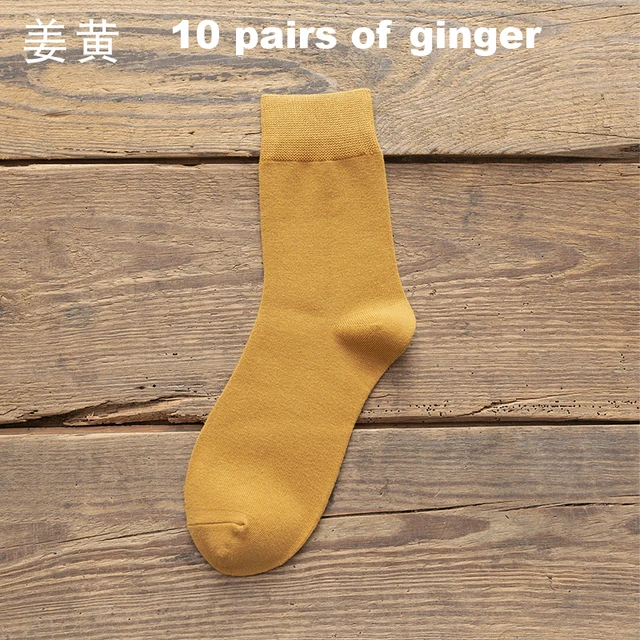 10 Pairs/Lot New Men's Cotton Socks Autumn Winter Business Breathable Male Crew Dress Socks Meias Colorful Fashion Happy Sox Hot 10 ginger color