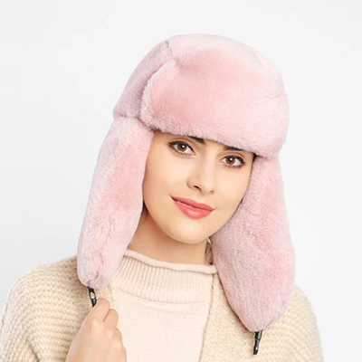 pink Зимний женский зимний мех наушники шапка на улице тёплый - Цвет: pink