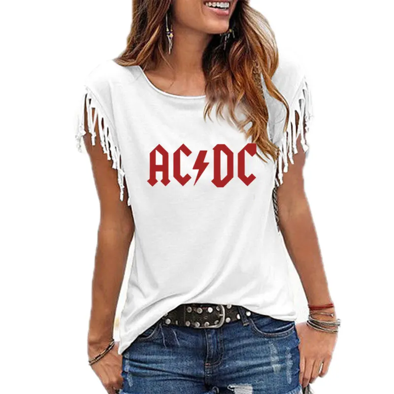 ACDC Women's Printed T-Shirt Graphic Tshirts Hip Hop Rap Music Short Sleeve Tops Tee Shirt