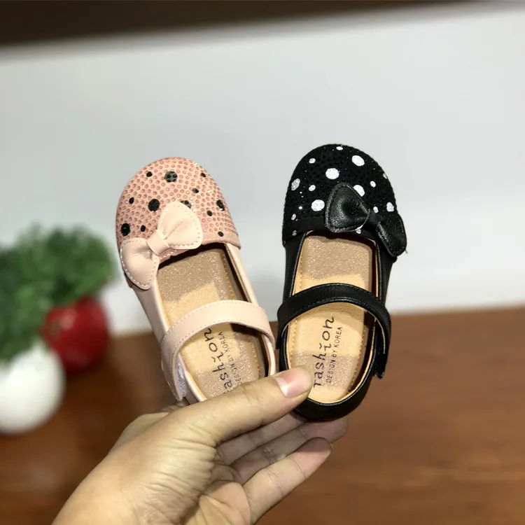 

2020 Spring New Style CHILDREN'S Shoes Small CHILDREN'S Man-made Diamond Bow Square Mouth Shoes Girls Korean-style Tendon Soft-S