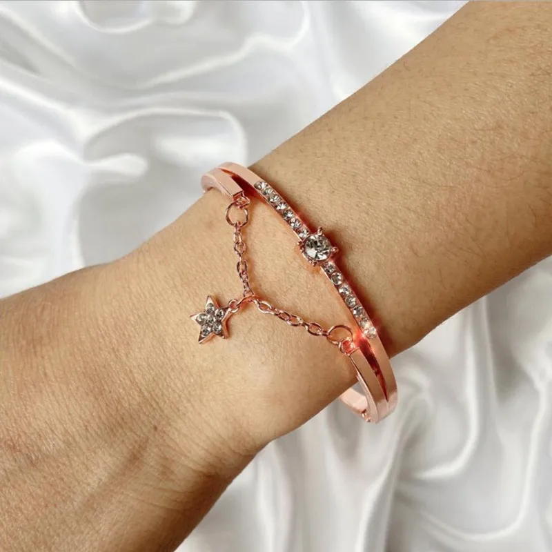Hot Luxury Rose Gold Silver Stainless Steel Bracelets Bangles Female Heart Forever Love Charm Bracelet for Women Famous Jewelry | Украшения