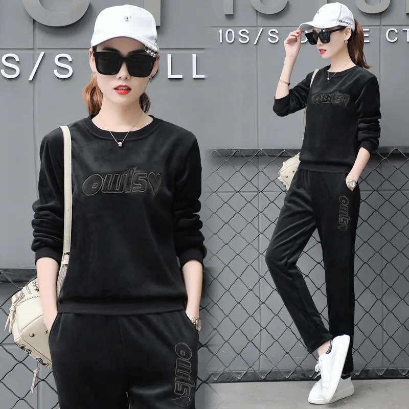 

Sports Clothing Set WOMEN'S Dress 2018 New Style Spring And Autumn Korean-style Fashion Gold Velvet Casual Running Hoodie Two Pi