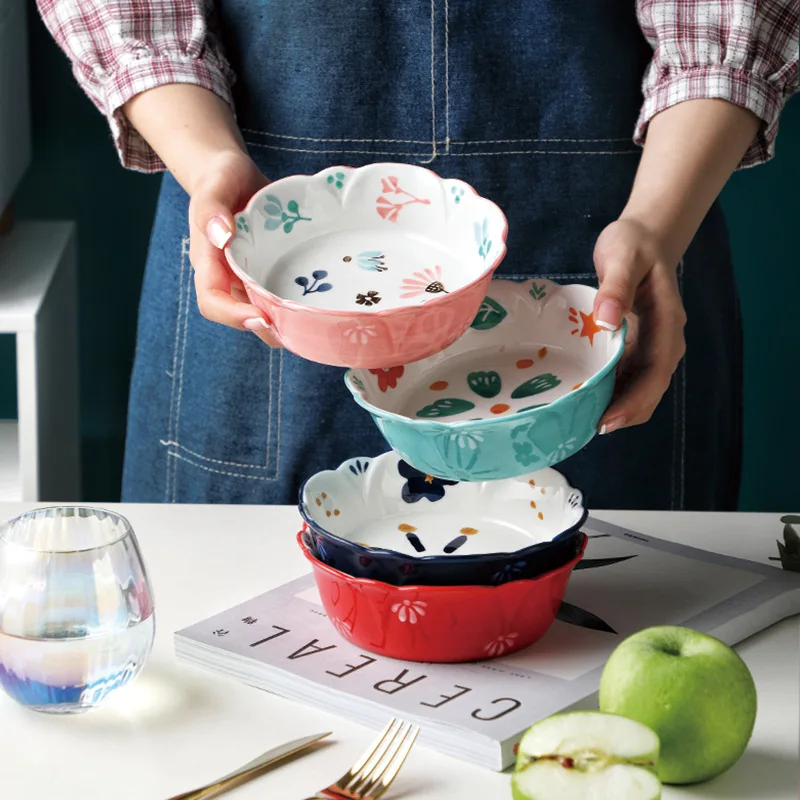 320ml Japanese-Style Underglaze Hand-Painted 6-Inch Fruit Salad Breakfast Noodle Bowls Creative Personality Household Ins | Дом и сад