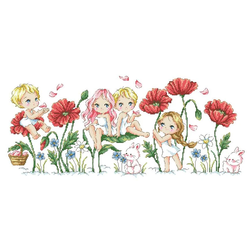 Garden on the cloud bunny Four Girls Poppy Flowers SO-G159