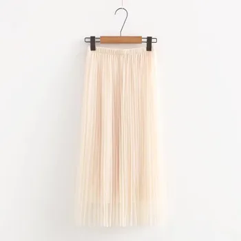 

New ladies summer high waist solid color double mesh skirt 2020