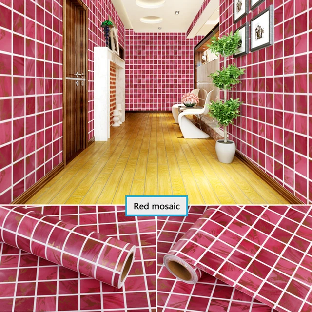 Bathroom Waterproof Mosaic Wall Stickers Kitchen Oil Proof Decoration Wallpaper Bath Toilets Self Adhesive Tiles Decorative Film 2644 Red
