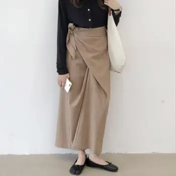 

Qooth Skirt Ins Muffled Type Bandage High Waist Half-body Maxi Pleated Skirt Package Buttocks Longuette Woman My33 Harajuku qh22