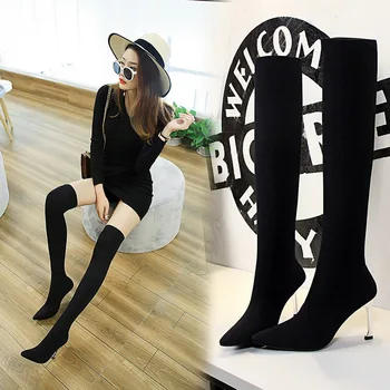 

Sock Boots Women Over The Knee Boots Schoenen Vrouw Winter Shoes Ladies Knee High Boots High Heels 8CM Woman Casual Autumn Shoes