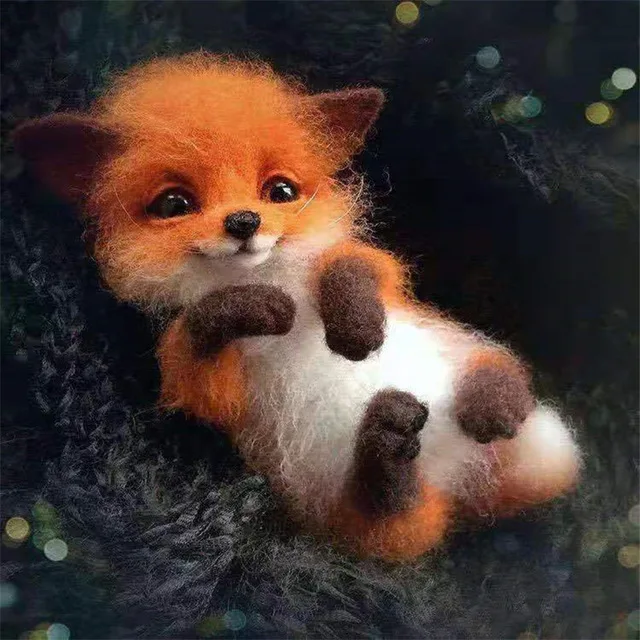 Kit Non finish Handcrafted Pocket Animal Pet Doll Toy Wool Needle Felting Kit Dog Cat Fox Rabbit needle felting kit wool felting kit needle felting painting kit