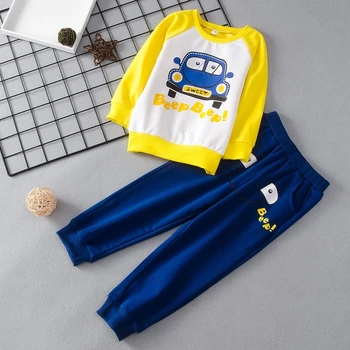 

2-piece Baby / Toddler Cartoon Car Colorblock Long-sleeve Pullover and Pants Set