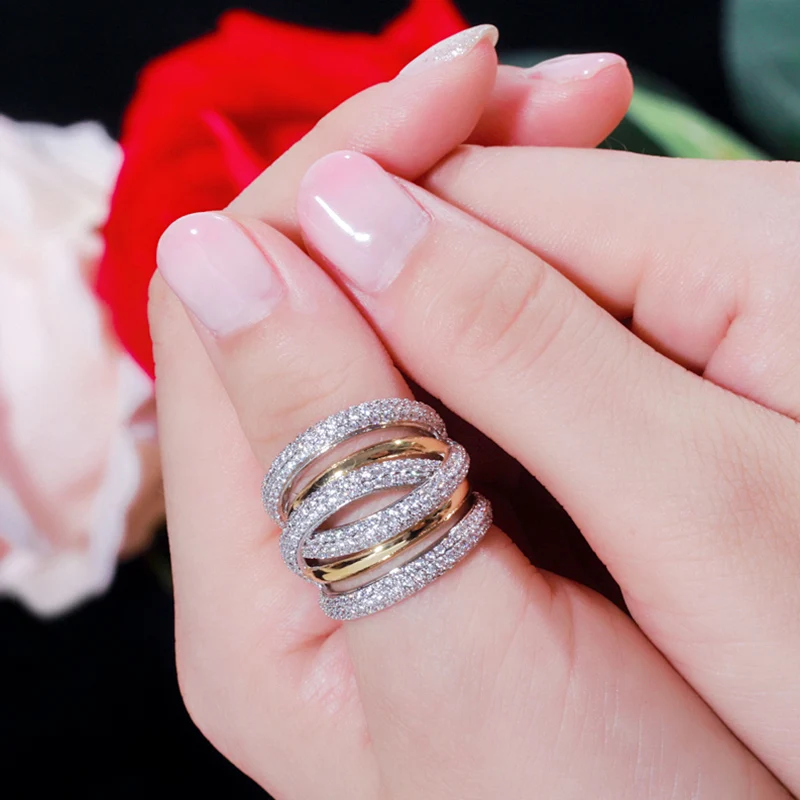 Pera роскошный бренд полный Pave кубического циркония геометрический твист большой круглый Дубай палец кольца для женщин Персонализированные ювелирные изделия R115