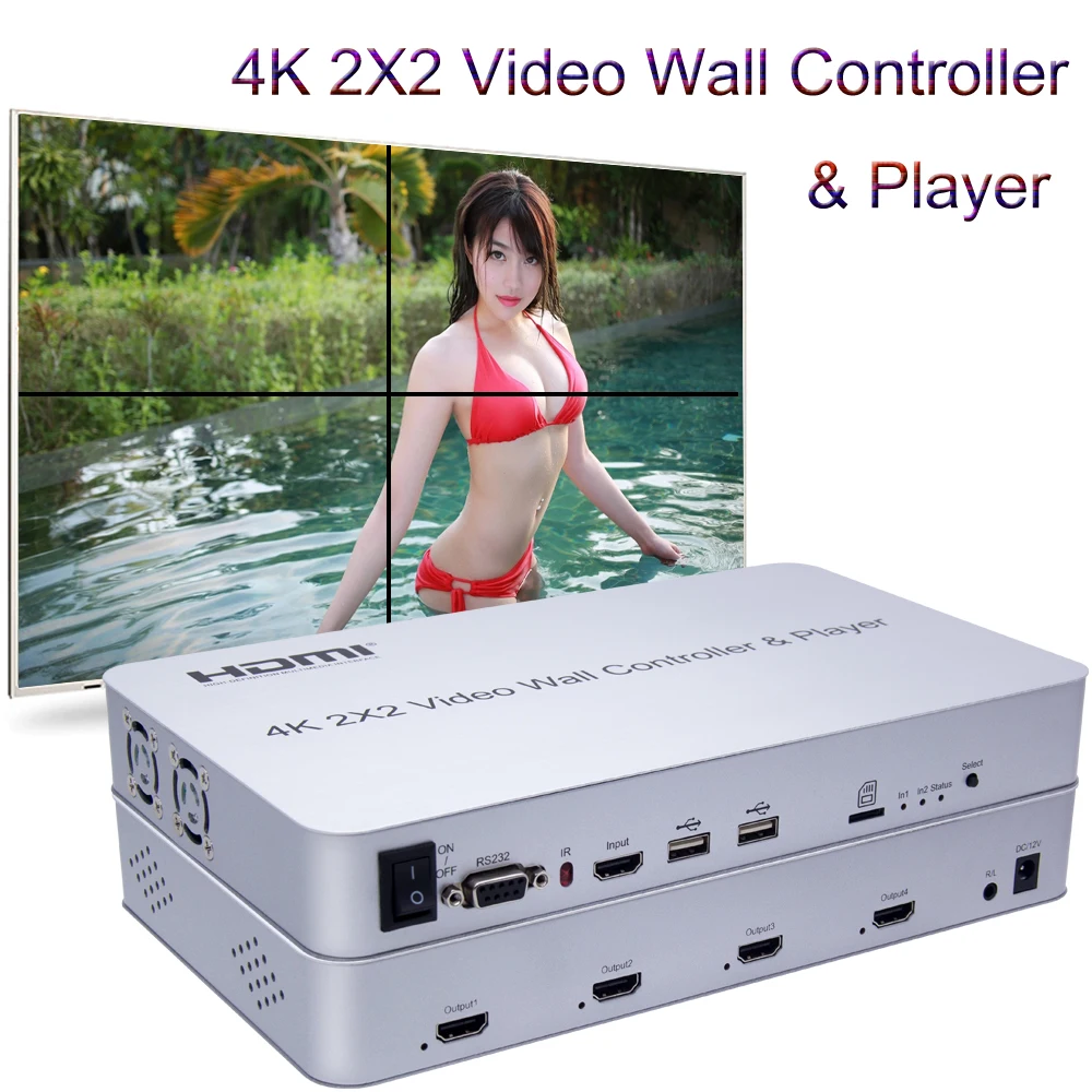 4K lcd tv Splicer большой экран Сращивание 2X2 HDMI видео настенный контроллер HD ТВ процессор U диск плеер Поддержка USB мышь и клавиатура