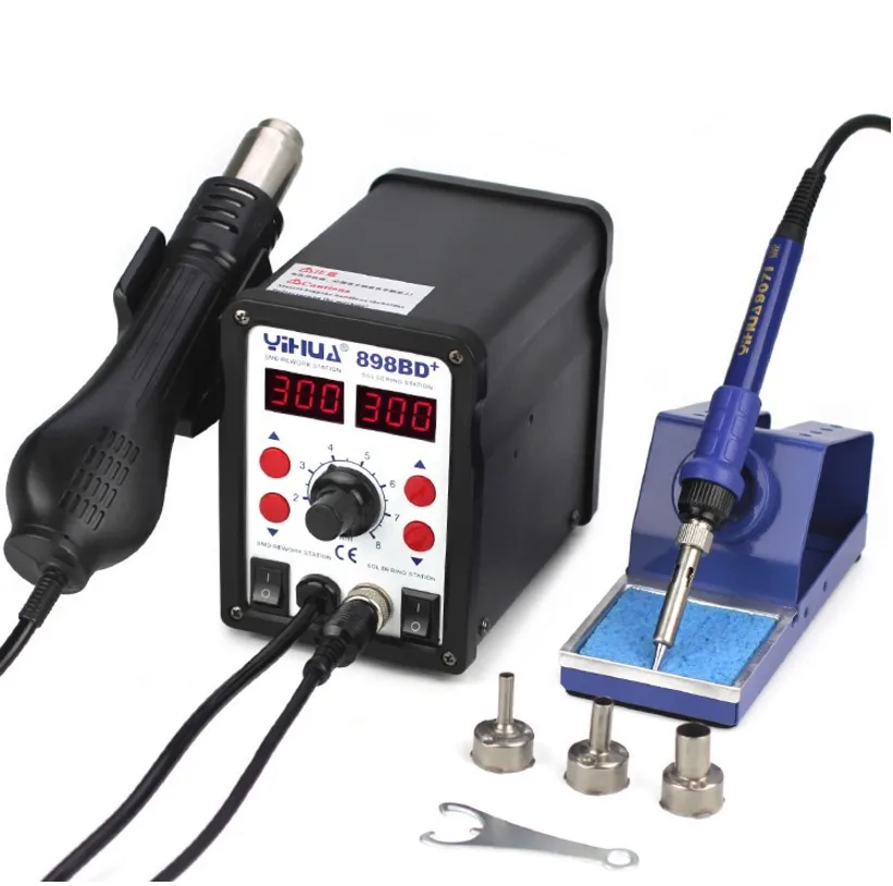 YIHUA 898BD+ 220V 2 в 1 цифровой Дисплей Электрический паяльник+ горячий воздух Тепловая пушка SMD переработанная паяльная станция для распайки