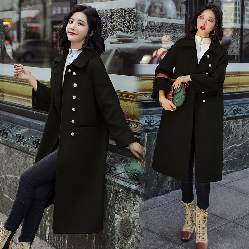 

Fashion Single Breasted Elegant Duffle Coat Mid-length Korean-style Solid Color Simple Loose Casual Versatile