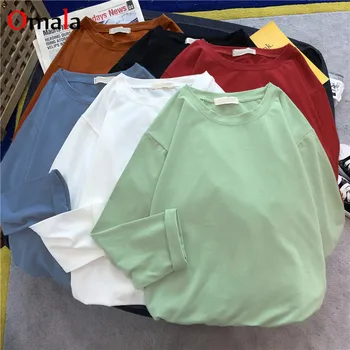 

2020 spring Solid Color Harajuku T Shirt Women long Sleeve Basic Korean tees Tops Femme Long Sleeve black White Tshirt Feminina