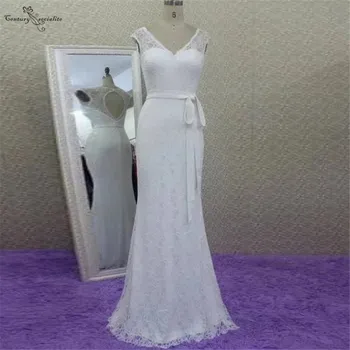 

Lace Wedding Dresses Mermaid Bridal Gowns V-Neck Open Back Floor Length 2020 Bride Dress Vestido De Noiva Sereia Customized