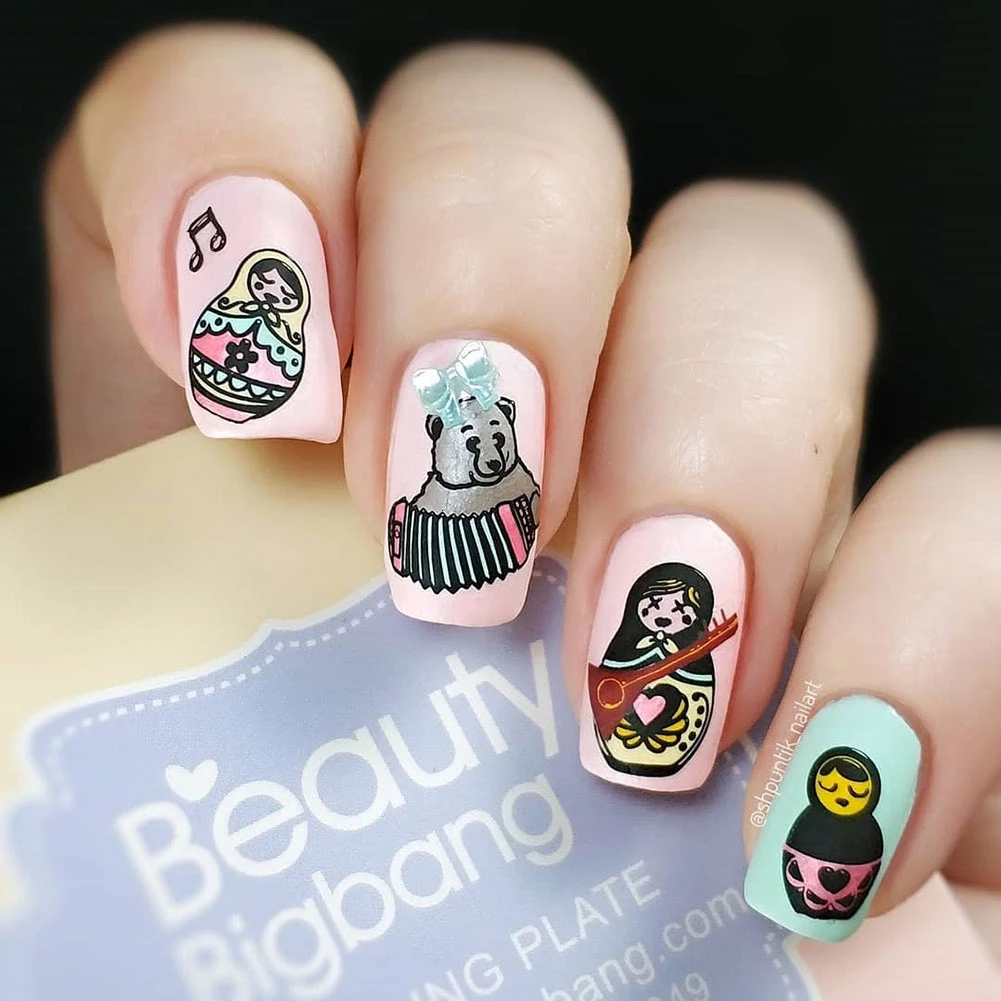 BEAUTYBIGBANG прямоугольник русская кукла архитектура культура шаблон дизайн ногтей