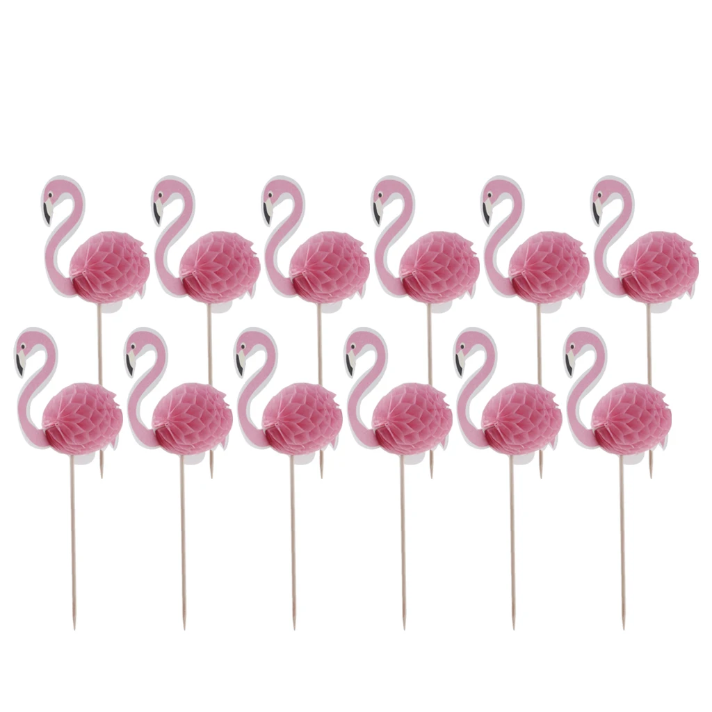 12 Pack 3D Flamingo Cupcakes Party Supplies Toppers Food Picks Cocktail Tropical Cupcake Decoration