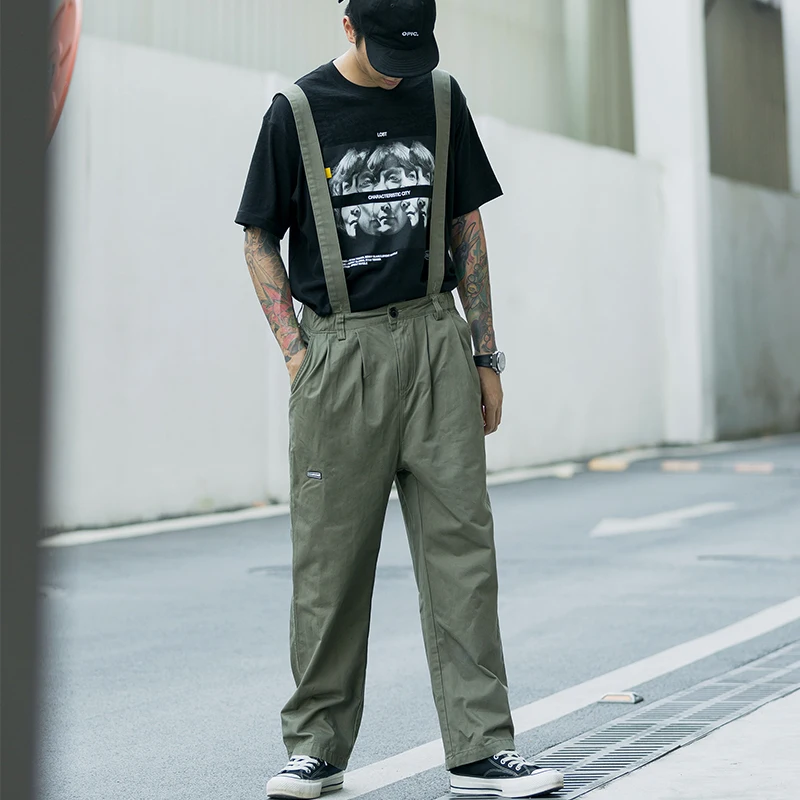 Suspenders Trousers Mens Streetwear 