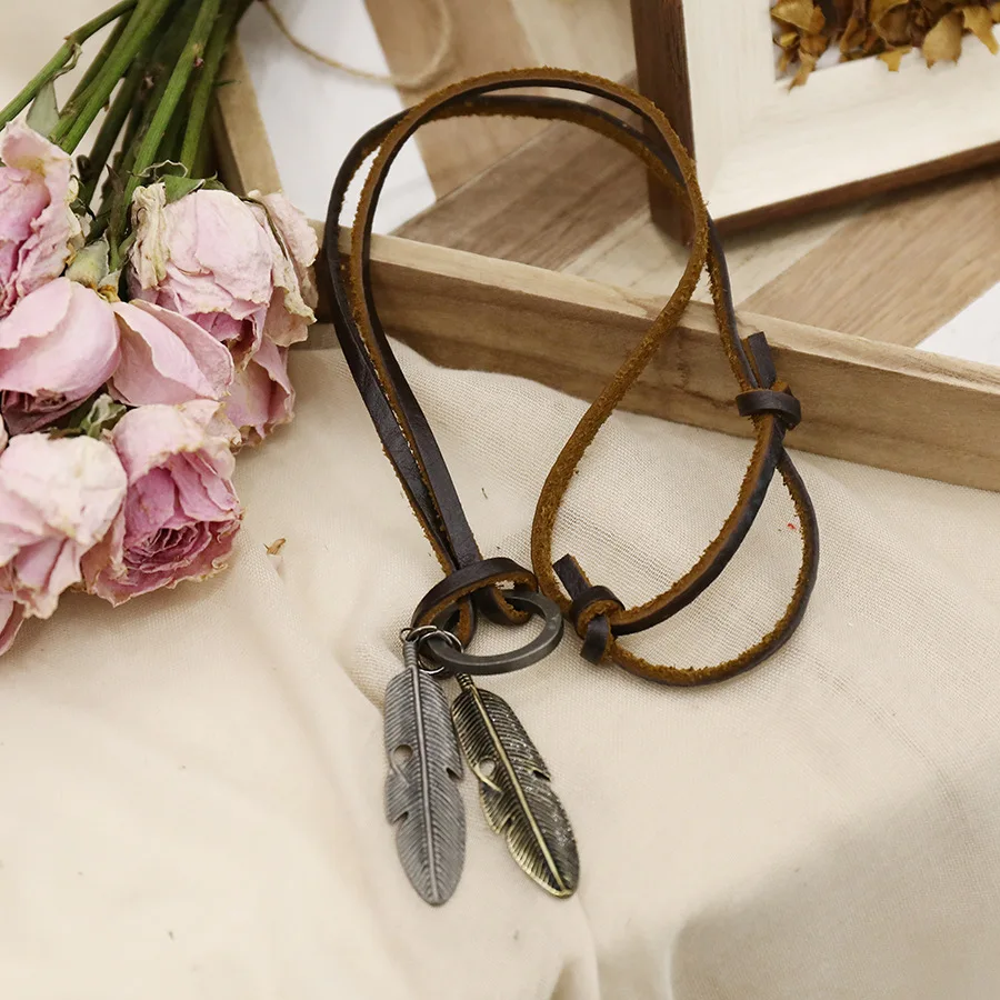 Европа и Америка модные части стиль Wish AliExpress EBay кожа Веревка листья ожерелье из листьев свитер цепь