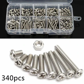 

340pcs Stainless Steel Cross Head Hex Screws Bolt Nuts Washers Assortment Set M3