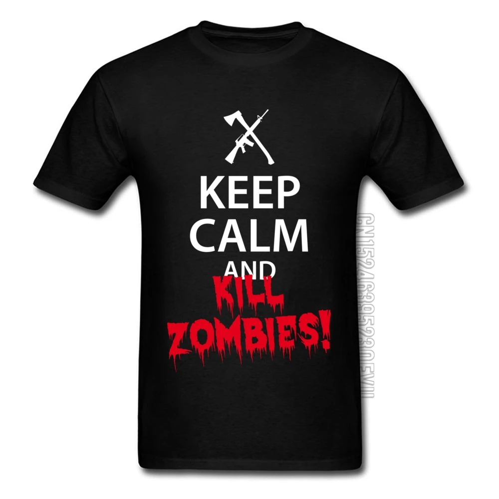 Текстовые красные футболки с принтом Keep Calm and KILL ZOMBIES простые Стильные Модные