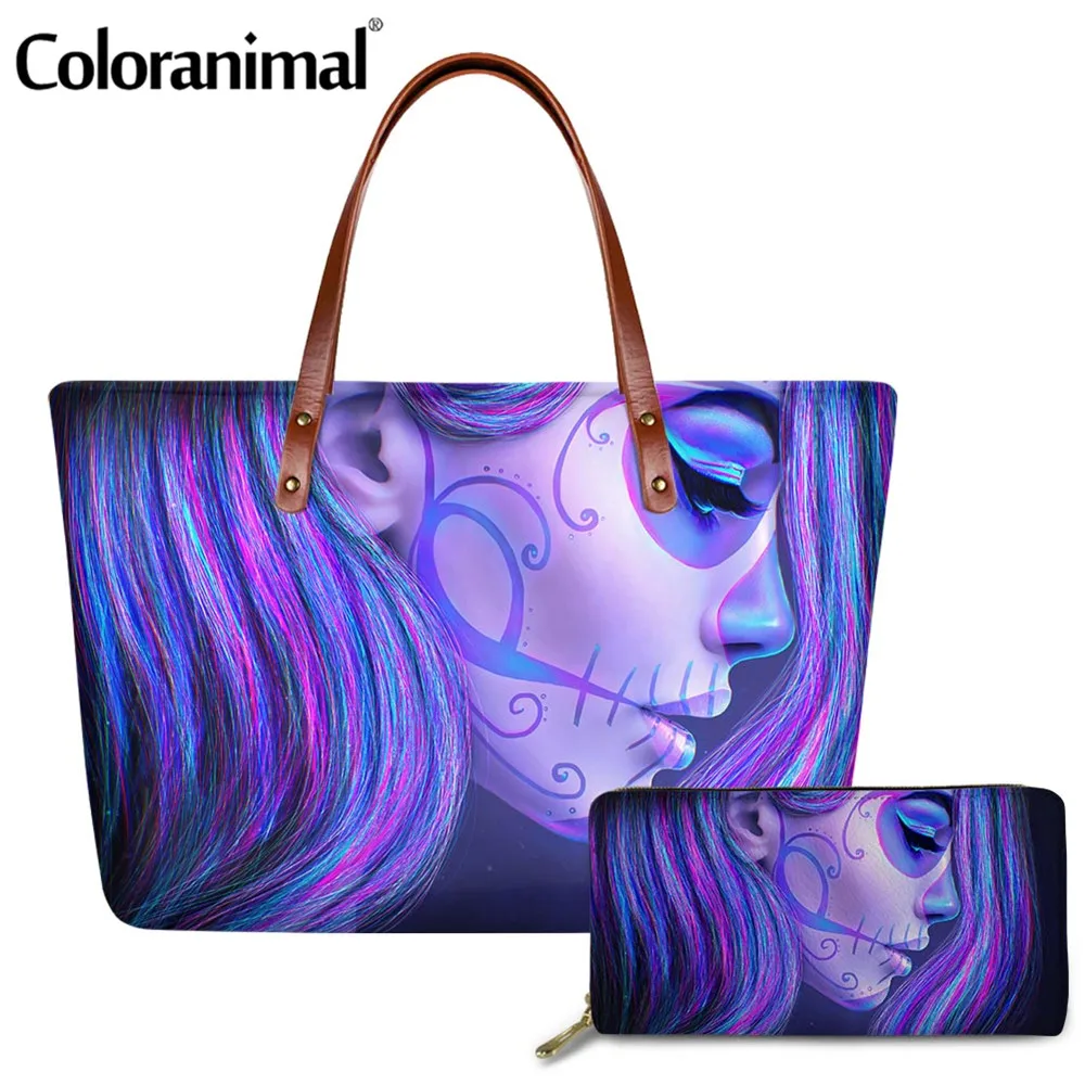 Coloranimal 2 шт. сумка & кошелек довольно черепа сбоку уход за кожей лица Узор