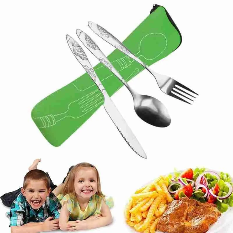4pcs Steel Knifes Fork Spoon Family Travel Camping Cutlery Eyefuldiving Bag Picnic Steak Steel Cutlery Set