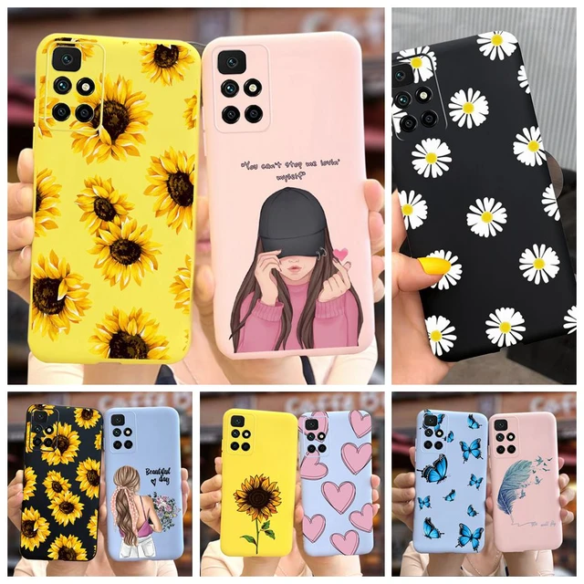 Funda para Xiaomi Redmi 10, carcasa elegante con margaritas y girasol,  carcasa suave de TPU de