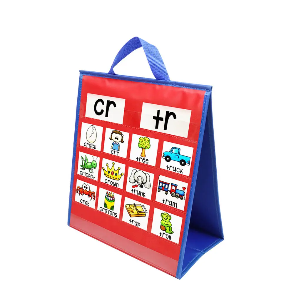 Portable Foldable Wall Desk Tabletop Pocket Chart Double-Sided Cards Holder Classroom Teaching Pocket Office Supplies Prop