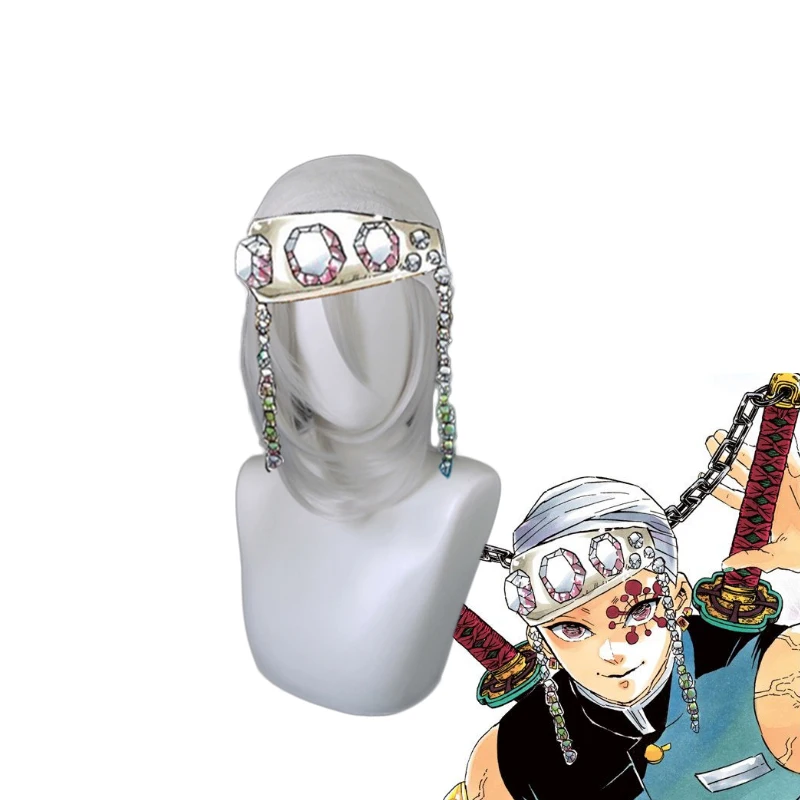 Demon Slayer Kimetsu No Yaiba Uzui Tengen Silver короткие термостойкие синтетические волосы для