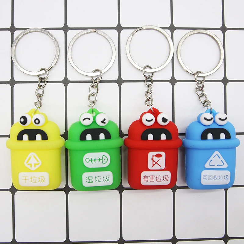 

Fashion Trash Can Keychain Car Epoxy Key Chain Ring 4 Styles Garbage Classification Charms Pendant Keychain Holder
