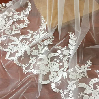 

5yards lace design Embroidery Bridal Veil Ivory Lace Trim For wedding dress lace design fabric