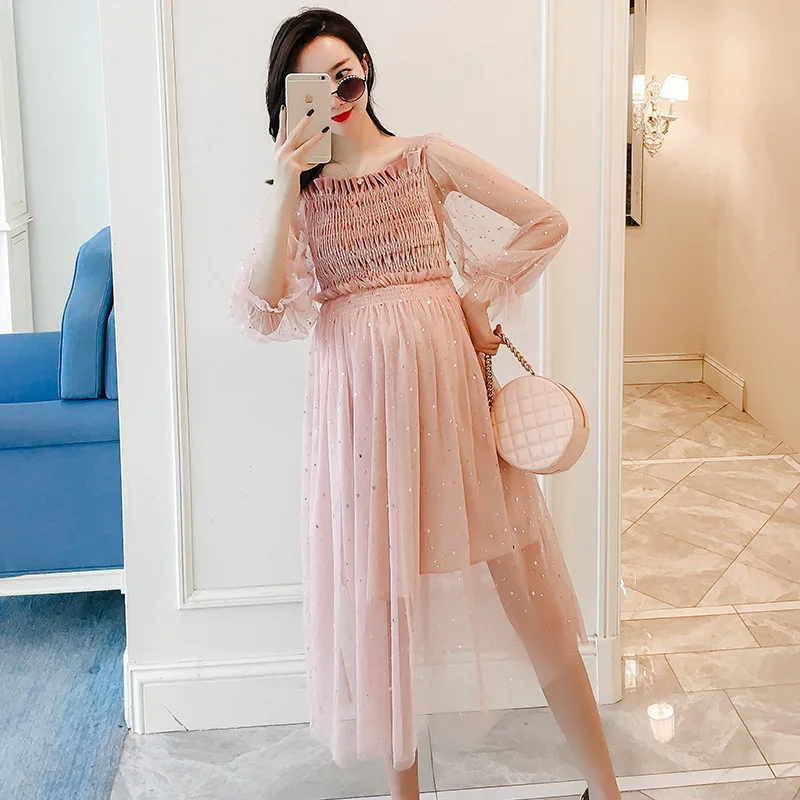 

2019 Maternity Clothes Gauze Sparkling Fairy Fashion Mom Loose-Fit Dress Online Celebrity Large Size Fashion Mom Nursing Pregnan