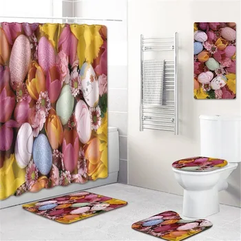 

Colored Ball Non-Slip Mat Shower Curtain Bathroom Mat Five-Piece Carpet Toilet Cover Mat Bathtub Mat Kitchen Pad