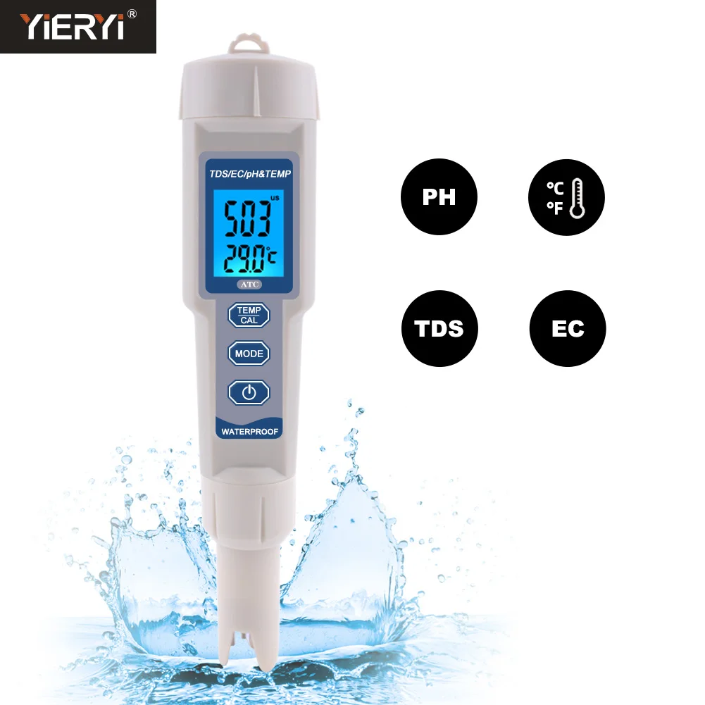 4 in 1 TDS PH Meter PH/TDS/EC/Temperature Digital Water Quality Monitor Tester for Pools, Drinking Water, Aquariums