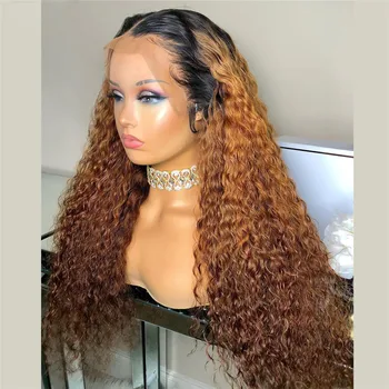 

Ombre Curly T-part Lace Front Human Hair Wigs 13x4 Lace Wigs With Baby Hair Middle Part Remy Hair