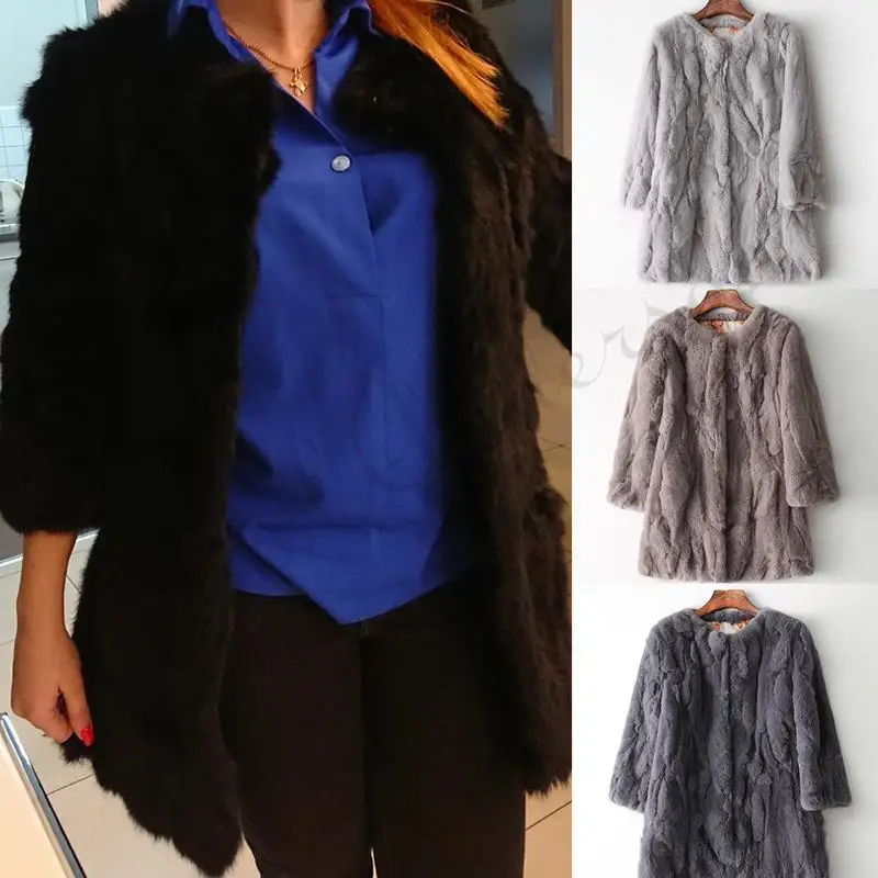 

Women's Genuine Real Natural Rabbit Fur Coat Women fashion Mid-Long jacket Lady Winter Warm Overcoats vest size 88-100 Bust