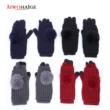 

2019 gloves cute gloves for touch screens knitted mittens pompon long gloves women's gloves vintage Warm thickening personalized
